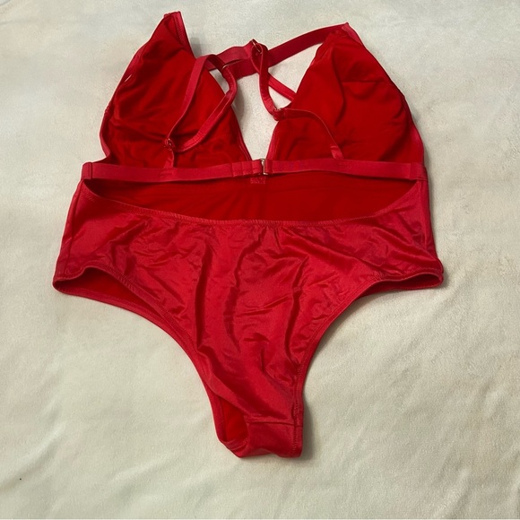 New! Victoria’s Secret Red Shine Strap Plunge One Piece Swimsuit 3683 - Picture 6 of 8